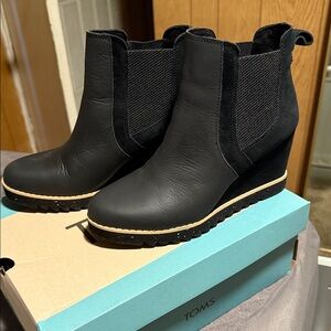 TOMS Black Wedge Ankle Boots